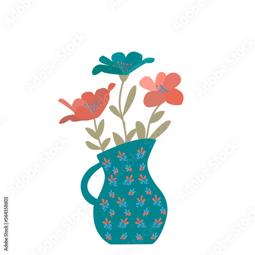 Florero con flores en tonos anaranjados.