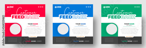 client feedback social media post banner. Customer feedback testimonial social media post web banner template. client testimonials social media post banner design template with red and blue color. 