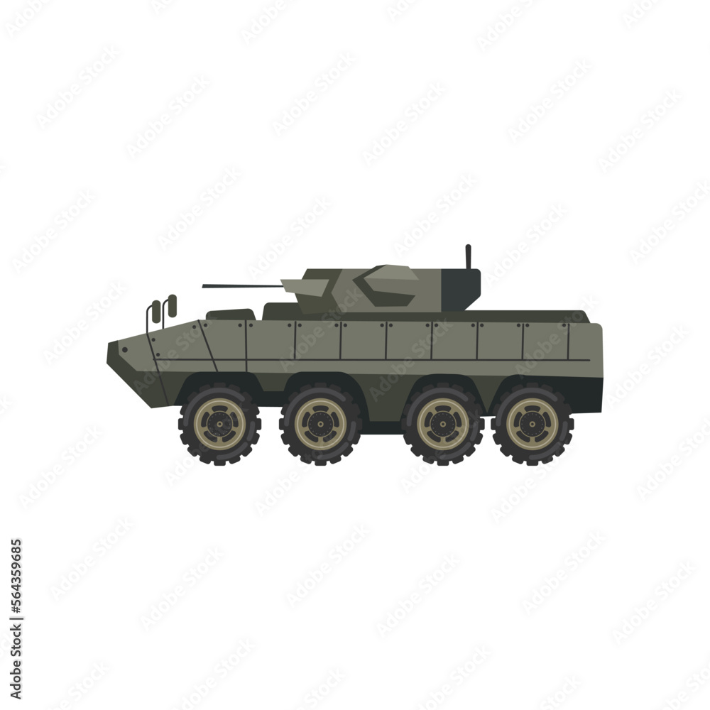 Military armored tank vector illustration. Cartoon drawing of vehicle for armed forces isolated on white background. War, army, transportation, technology concept