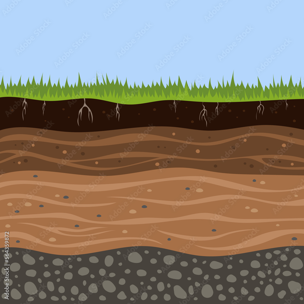 vector illustration with soil layers and grass Stock Vector | Adobe Stock