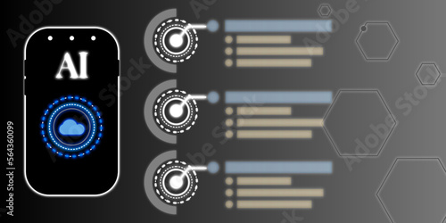 AI(Artificial Intelligence) infographic. AI on mobile cloud with infographic technology 3 step on black background.