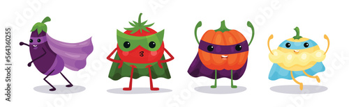 Funny Vegetables Wearing Superhero Cloak Vector Set
