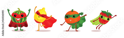 Funny Fruits Wearing Superhero Cloak Vector Set