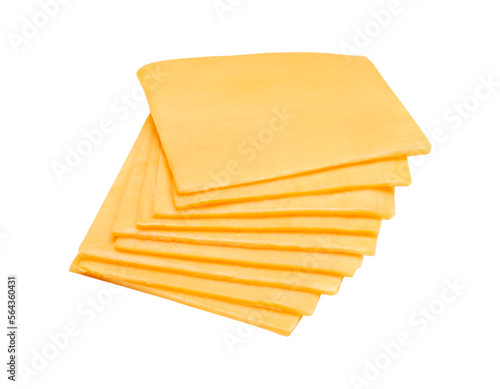 Obraz na plátně Sliced cheddar cheese isolated on transparent layered background.