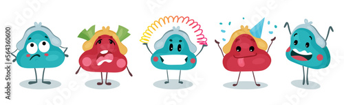 Comic Wallet or Purse Expressing Different Face Expression Vector Set