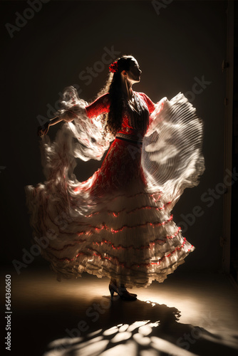 Generative AI illustration of Young woman dancing flamenco photo