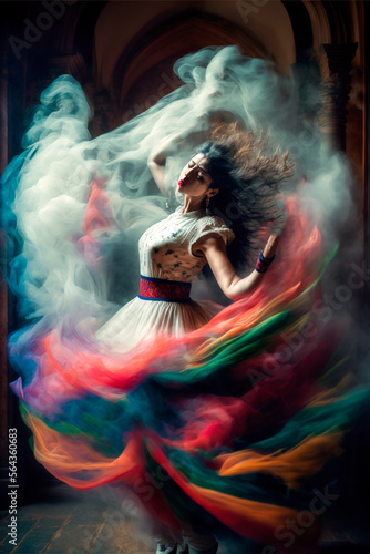 Generative AI illustration of Young woman dancing flamenco © Eduardo Lopez