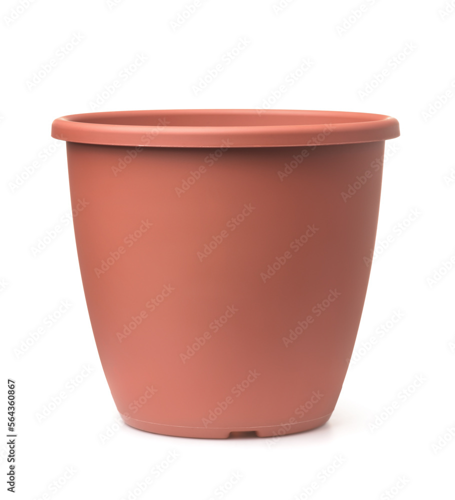 Front view of empty brown plastic flower pot Front view of empty brown plastic flower pot