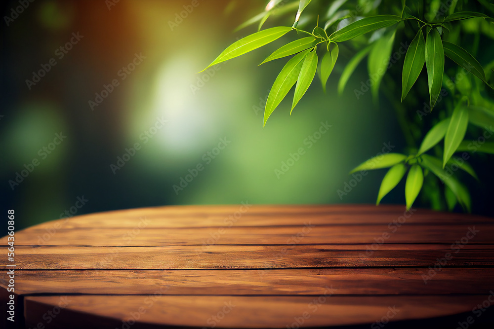 Bamboo table background created with generative Ai technologies Stock