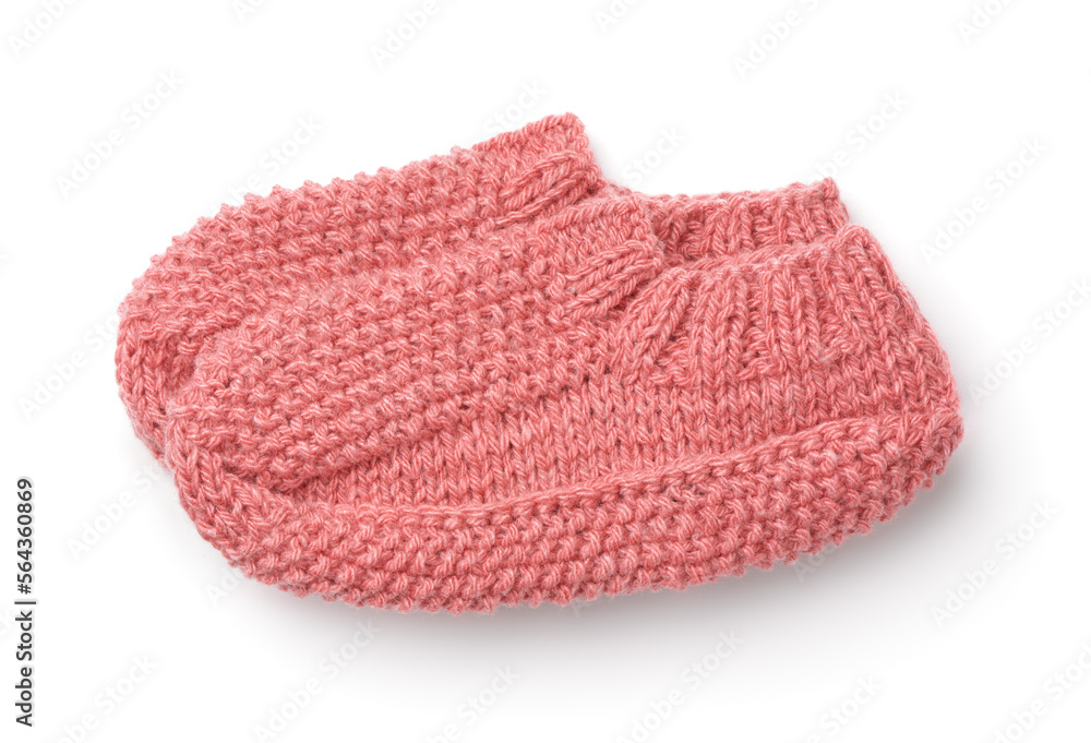 Fototapeta premium Side view of pink woolen knitted slipper socks
