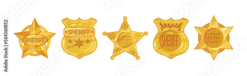 Golden Sheriff Badges with Star as Authority Sign Vector Set