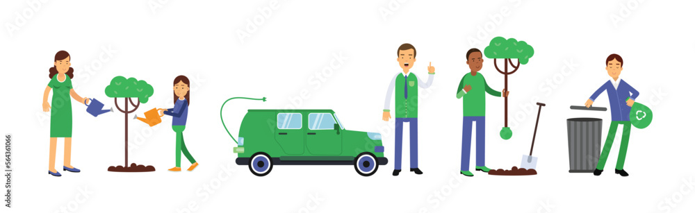 People Characters Contributing into Environment Preservation Vector Illustration Set