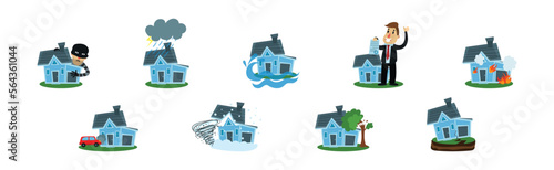 House and Real Estate Insurance from Damage Vector Set