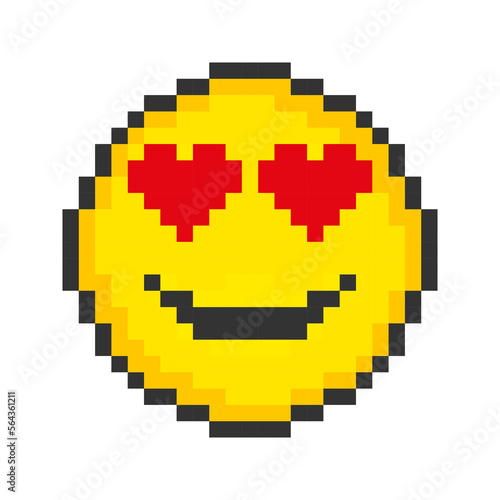 Enamored face icon. Pixel art emoticons. Vector illustration.