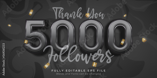 Vector text effect 5k social media followers and subscribers thank you post design