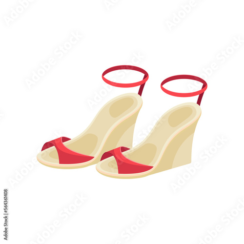 Open summer womens shoes on high platform on white background. Colorful fashion female shoes cartoon illustration. Footwear, femininity, glamour, shopping concept