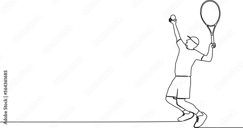 continuous single line drawing of Tennis player during service, line art vector illustration
