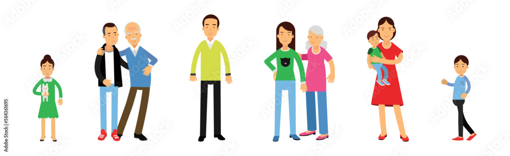 Standing People Parent and Kids Smiling Vector Set Standing People Parent and Kids Smiling Vector Set