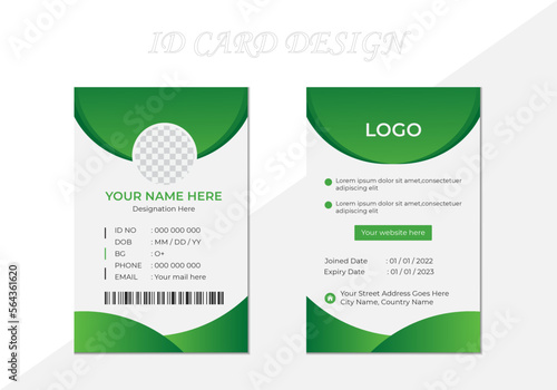  Double-sided creative ID card template. Vector id card template. Simple realistic design.
 Corporate Id card design template. Office ID Card Template.