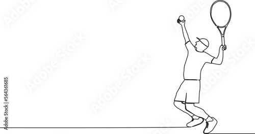 continuous single line drawing of Tennis player during service, line art vector illustration