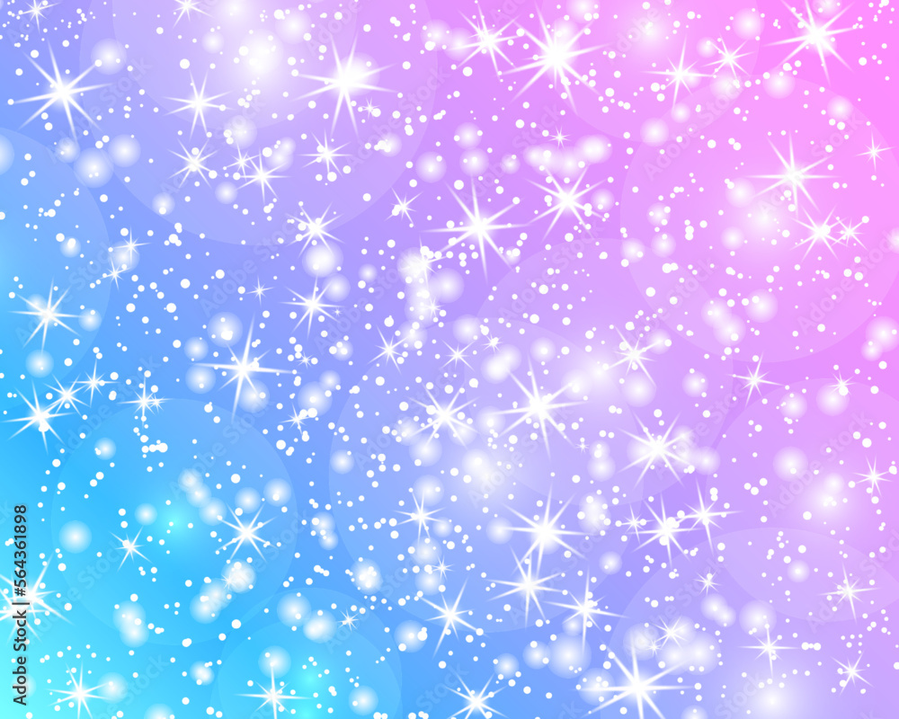 Fairy background. Unicorn pattern. Holographic magic stars.