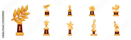 Golden Trophy and Awards of Different Shape Vector Set