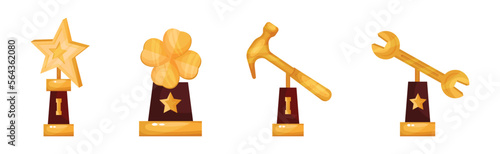Golden Trophy and Awards of Different Shape Vector Set