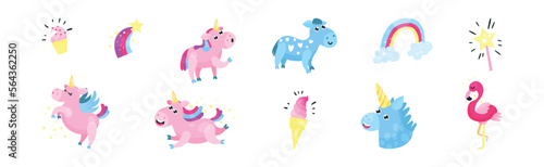 Fairy Unicorn with Rainbow Tail and Twisted Horn Vector Set
