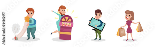 People Characters Having Bad Habits and Harmful Addiction Vector Set