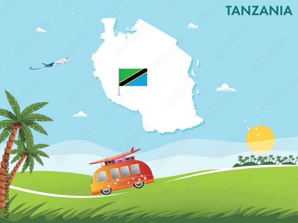 Tanzania map with travel and tourism theme vector illustration design ...