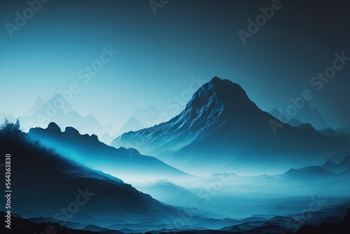 A blue mountain painting  a beautiful landscape hand painting in generative ai image design