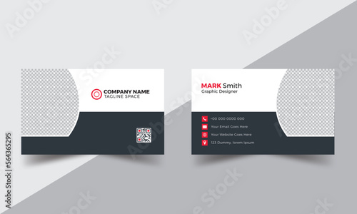 Modern & minimal business card with photo, simple clean design template, vector design, professional business card template, visiting card template. double sided business card design template