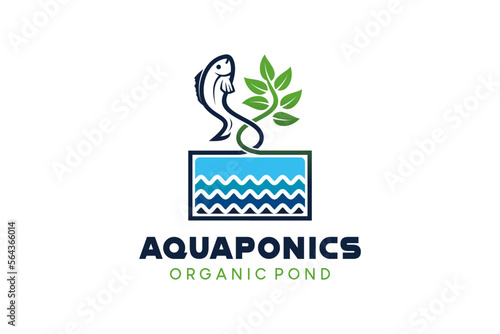 Modern aquaponic logo with creative fish pond icon concept