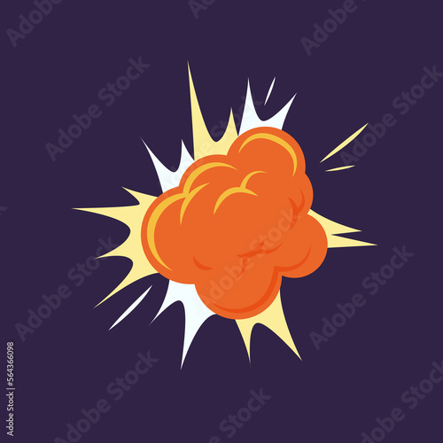 Bomb explosion cartoon illustration. Explosive effect with smoke isolated on dark background. Bang animation, fire, crash concept