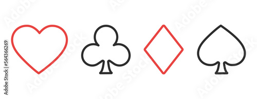 Line suit of playing cards. Spades, hearts, diamonds and clubs icons. Vector illustration