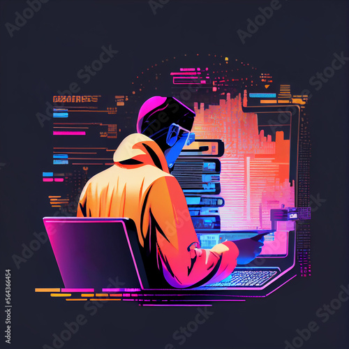 Data management digital technology software development. Illustration Generat...