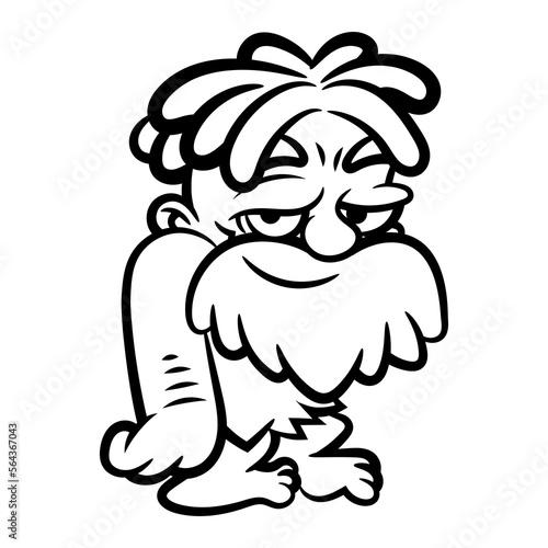 Cartoon illustration of Cavemen with dreadlocks and beard, wearing animal leather outfit and standing. Best for outline, logo, and coloring book with primitive life themes