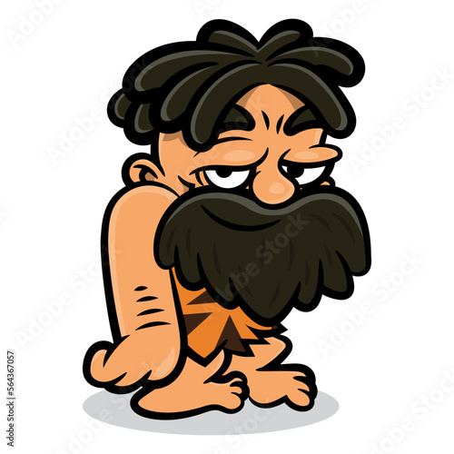 Cartoon illustration of Cavemen with dreadlocks and beard, wearing animal leather outfit and standing. Best for sticker, logo, and mascot with primitive life themes