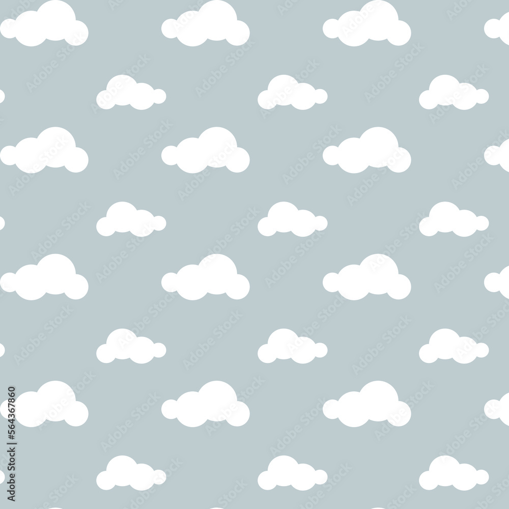 Seamless pattern white flat cloud on blue sky background.