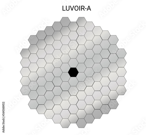 New ultraviolet space telescope large mirror concept luvoir A isolated on white. Elements of this vector illustration were furnished by NASA