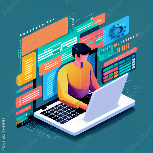 Data management digital technology software development. Illustration Generat...