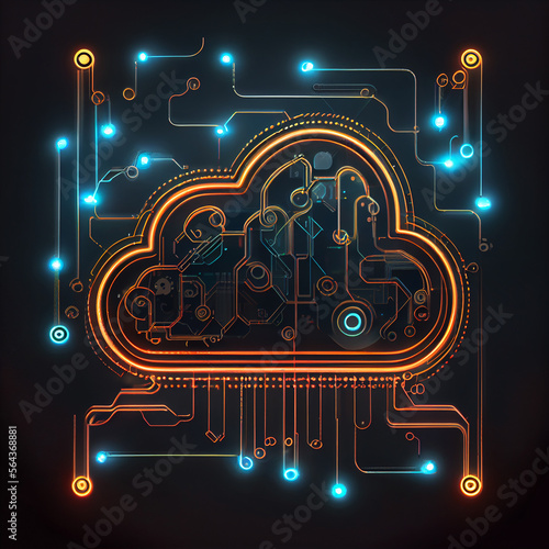 Neon Cloud computing technology concept. Illustration Generative AI