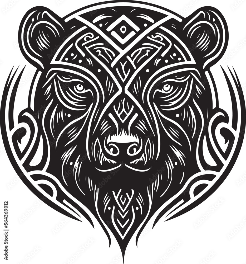 Vector illustration of bear head with ornament Vector illustration of bear head with ornament