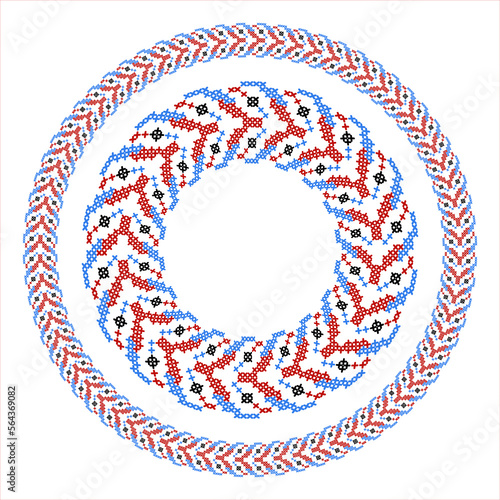 Round frame cross-stitch motifs folk embroidery