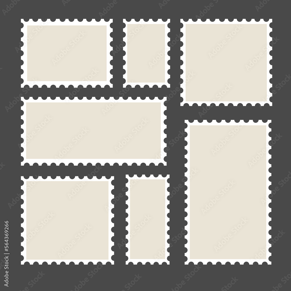 Set of blank postage stamps on isolated background. Vector illustration.
