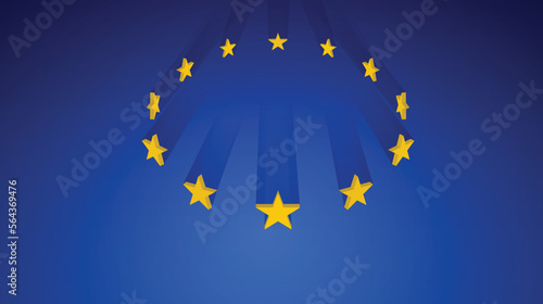 European Union flag with 3D stars standing. Europe facing crisis united concept. Nations of Europe unite.