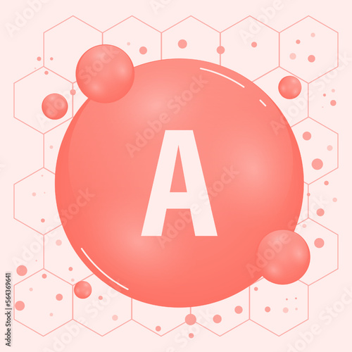 Vitamin A shining pill capcule icon. Vitamin complex with chemical formula. Shining substance drop. Meds for heath ads. Vector illustration