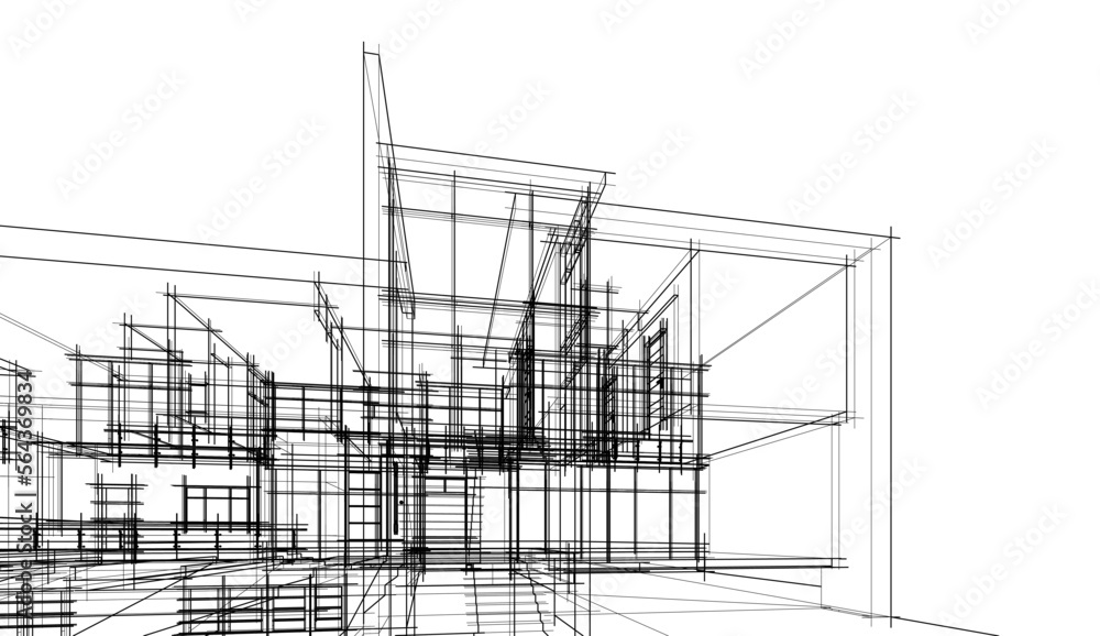 Architectural sketch of a building 3d illustration Architectural sketch of a building 3d illustration