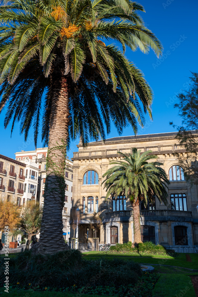 Walking in old harbor and central part of Donostia or San Sebastian city, Basque Country, Spain