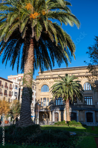 Walking in old harbor and central part of Donostia or San Sebastian city, Basque Country, Spain